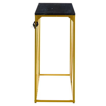 MDF Hochglanz Tisch für den Eingangsbereich, Konsolentisch, Flurtisch, Sideboard, Beistelltisch, Vintage, Schwarzer Tisch mit goldenem Fuß,