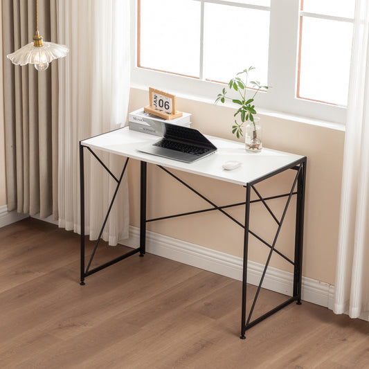 Klappbarer Schreibtisch 99x50cm – Computertisch Faltbar & Platzsparend in 8 Sek. Montiert, MDF Holzoptik für Home Office & Büro, Weiß