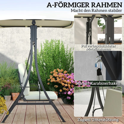 Hollywoodschaukel mit verstellbarem Sonnendach Sitzauflage, Schutzhülle 2-Sitzer Gartenschaukel, für Garten, Terrasse, Cremeweiß