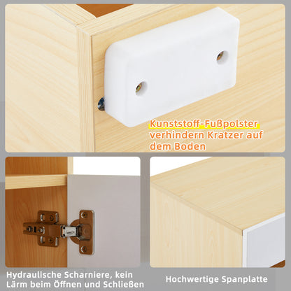 LED Sideboard Breite 140cm, Multifunktionales Sideboard,Kommode, Highboard , Luxuriöses Sideboard für Wohnzimmer, Eckschrank für Flur, Schrank für Schlafzimmer, Weiß und Eiche