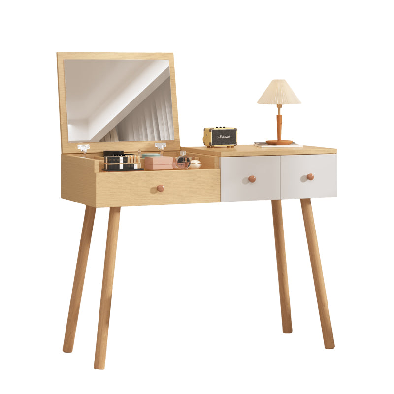 Schminktisch, Kosmetiktisch Mit Spiegel, Schminktisch aus Holz Mit Schubladen, geteilter Stauraum, große Lagerkapazität - Maße:B100/H78/T40 cm(ohne Hocker)(OLD SKU: WF319875AAW)