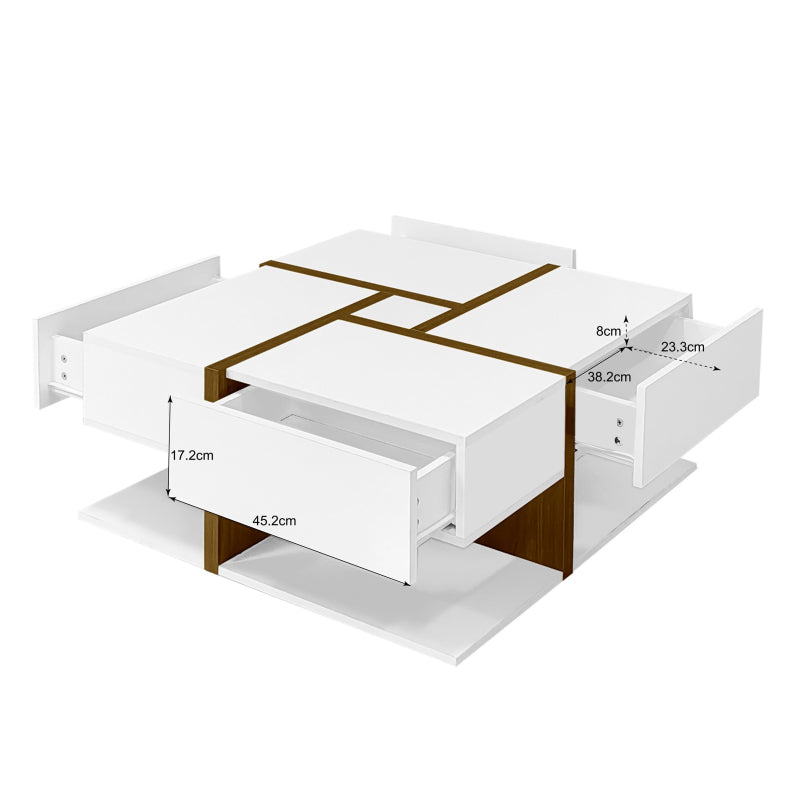 Hochglanz-Couchtisch, Tisch mit 4 Schubladen, einzigartige Farbabstimmung und Liniendesign, Stauraum unten. 78*78*34,8cm