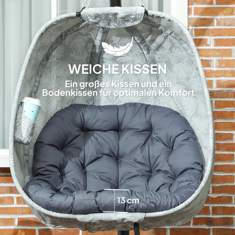 Eiförmiger Hängesessel für den Außenbereich, Faltbar Hängeschaukel mit Gestell, Sitzpolstern, Terrasse, Garten, Grau