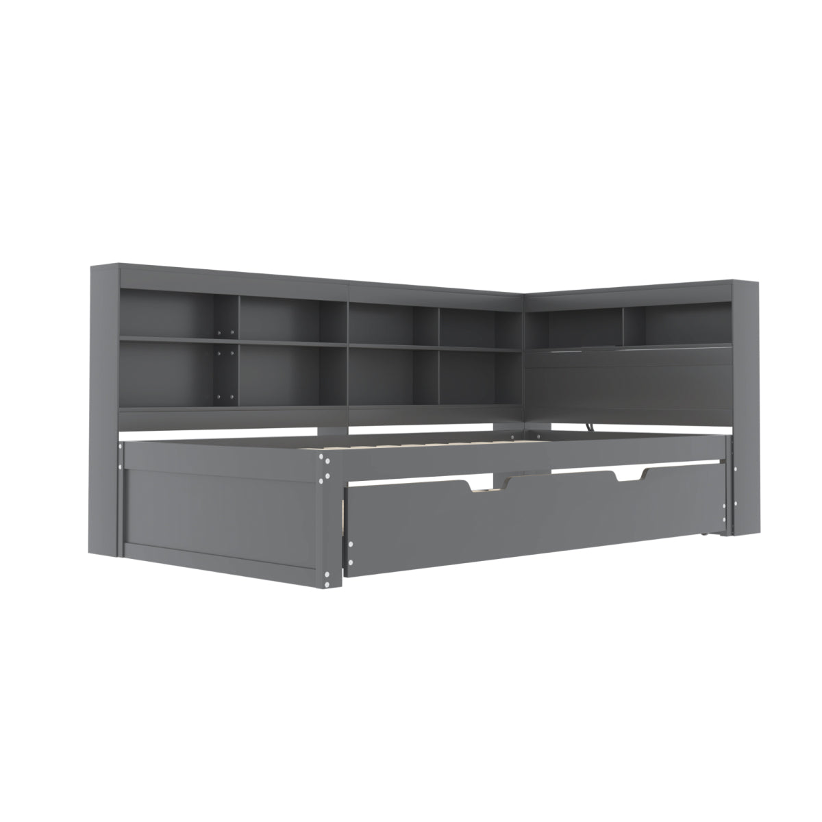 Multifunktions-Schlafsofa 90x200 & 90x190 Ausziehbar - Massivholz Grau mit USB-Anschluss, Stauraum & Ablagefächern - Praktisches Einzelbett, Grau