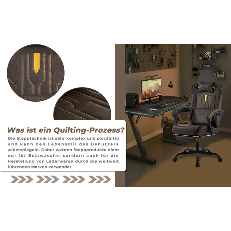 Gaming Stuhl Computerstuhl Ergonomischer Gaming Chair mit Fußstütze Bürostuhl Ergonomischer Computerstuhl mit Lendenwirbelstütze Braun