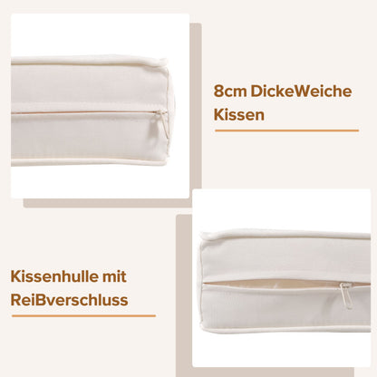 Gartenlounge-Set, Gartenmöbel-Set, Mit Eisenrahmen und beigem Seil, Gartenmöbel aus gewebtem Seil für den Außenbereich, Beige, Zwei Sessel, zwei 2-Sitzer-Sofas und zwei Tische (alle Kissen inklusive)