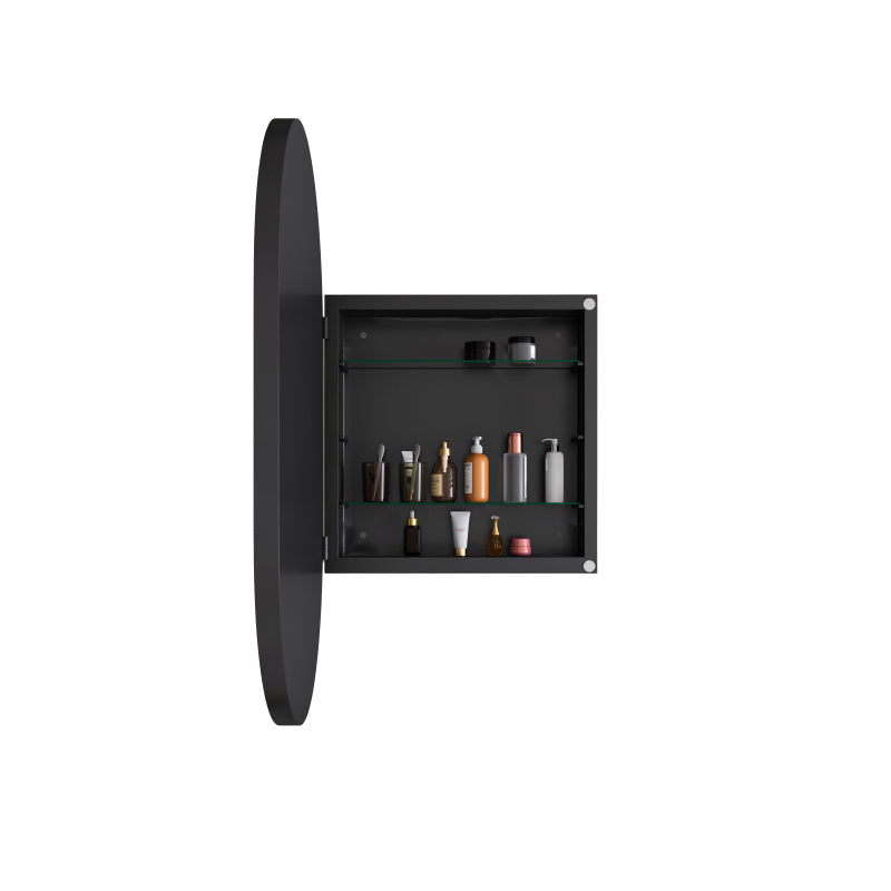 Stylish Oval Mirror Cabinet, Recessed Medicine Cabinet, Wall Cabinet with Metal Framed, Mirror and Adjustable Shelves, Mirror Cabinet with Storage for Bathroom, Living Room and Bedroom, Black