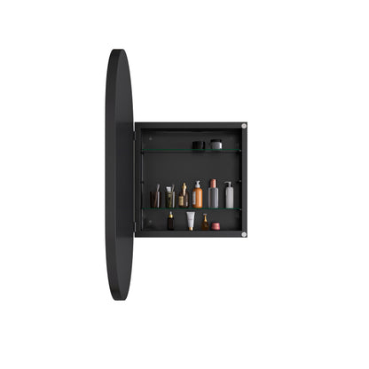 Stylish Oval Mirror Cabinet, Recessed Medicine Cabinet, Wall Cabinet with Metal Framed, Mirror and Adjustable Shelves, Mirror Cabinet with Storage for Bathroom, Living Room and Bedroom, Black