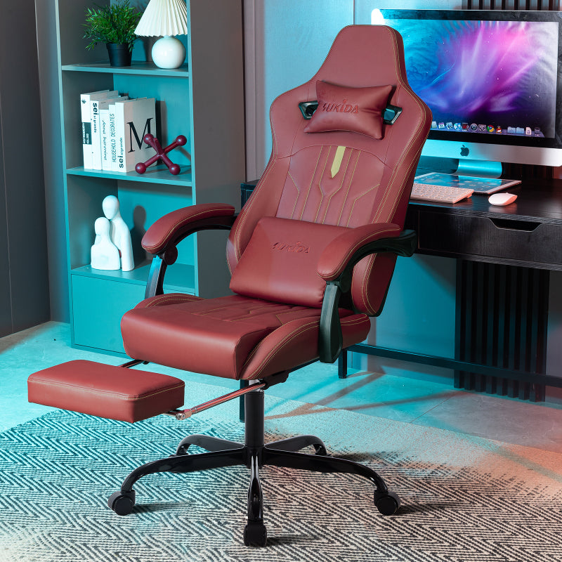 Gaming Stuhl Computerstuhl Ergonomischer Gaming Chair mit Fußstütze Bürostuhl Ergonomischer Computerstuhl mit Lendenwirbelstütze Rot
