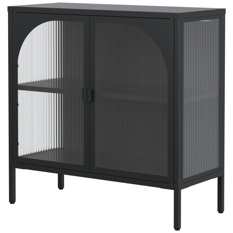 Metallseitenbrett-Schrank, Akzent-Speicherschrank mit 2 Glasklappen, Moderner Kaffebar-Schrank mit Einstellbaren Regalen für Küche, Wohnzimmer und Flur, eisenhaltig, H80cm×B80cm×T35cm