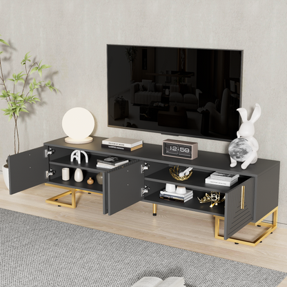 TV-Schrank,lowboard mit strukturierter Tür, TV-Möbel, goldenen Griffen und goldenen Füßen.