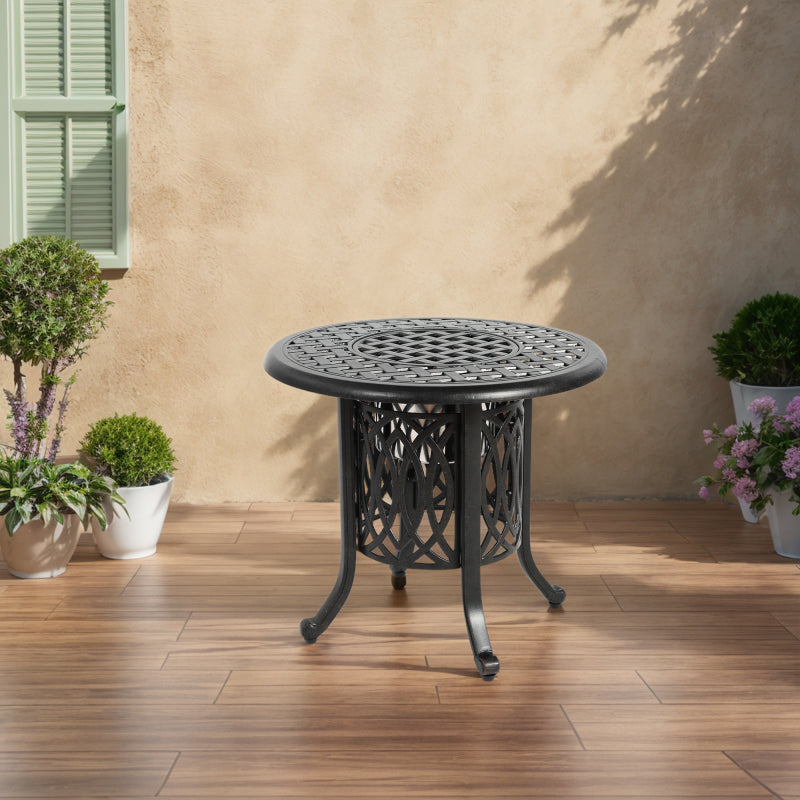 Outdoor Aluminum Table with Ice Bucket,Patio Side Table,  Aluminum End Table with Adjustable Footpads, Outdoor Small Coffee Table