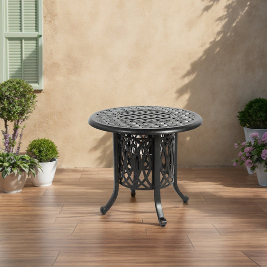 Outdoor Aluminum Table with Ice Bucket,Patio Side Table,  Aluminum End Table with Adjustable Footpads, Outdoor Small Coffee Table