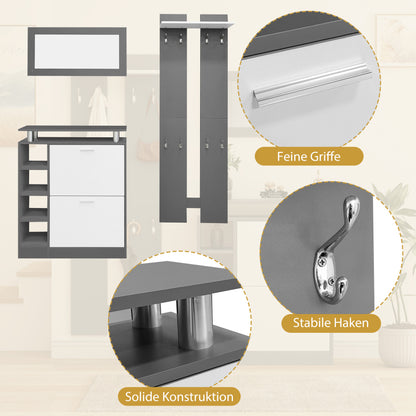Wandgarderoben-Set 80 x 25 x 96.5 cm, inkl. Spiegel, 2 Wandpaneelen, einer Regalwand und einem Schuhschrank, Korpus anthrazitgrau matt, Flurmöbel, Flurtrockenständer, Flurgarderobe, Schuhwechsler-Set,