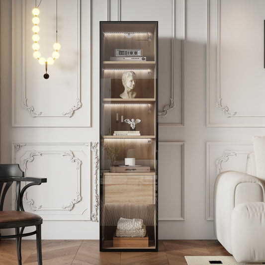 Badezimmerschrank, mittel, mit Lichtleiste, 40 cm breit, mit 1 großen Schubladen und 1 Türen, Glastür
