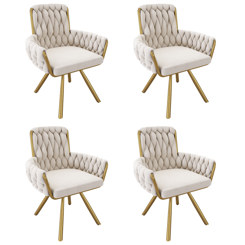 Samt-Esszimmerstuhl, 4er set, Freizeit-Drehstuhl mit vier Stützbeinen aus Metall, beige