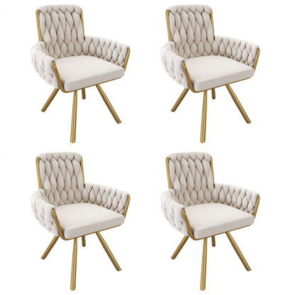 Samt-Esszimmerstuhl, 4er set, Freizeit-Drehstuhl mit vier Stützbeinen aus Metall, beige