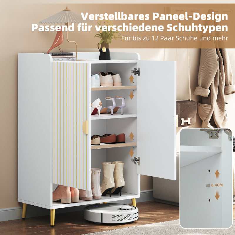 Moderner Paar-Tür-Schuhschrank, Foyer-Schrank-Speicher-Organisator-Schuhschrank, MDF-Schuhschrank, 3-stufiger Schuhschrank weiß, offene untere Schublade, 75*35*110cm, Tragfähigkeit 20KG
