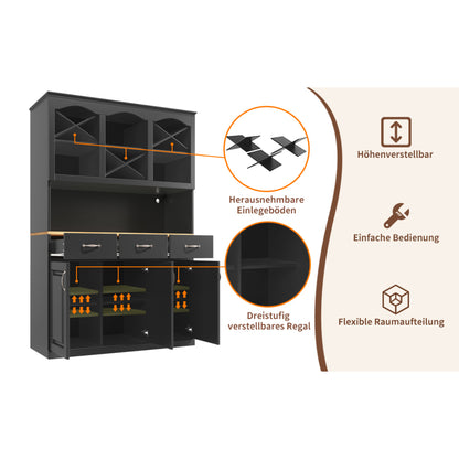 Küchenschrank 120x180cm LED, Hohes Buffet Schwarz, 3 Türen & 3 Schubladen, App-Steuerung, MDF Mehrzweckschrank