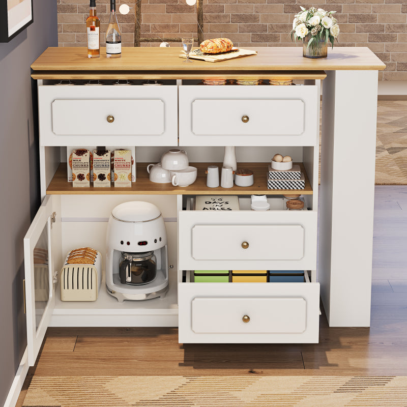 Hochtisch Kücheninsel  Bistro Table (125-181×39×104.5cm) , 360° drehbare Essbar, weiß