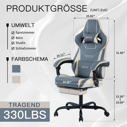 Gaming Stuhl Ergonomisch Gaming Chair Bürostuhl mit Fußstütze Racing Computerstuhl Höhenverstellbar Gepolstert Computerstuhl Lendenwirbelstütze Blaubeige