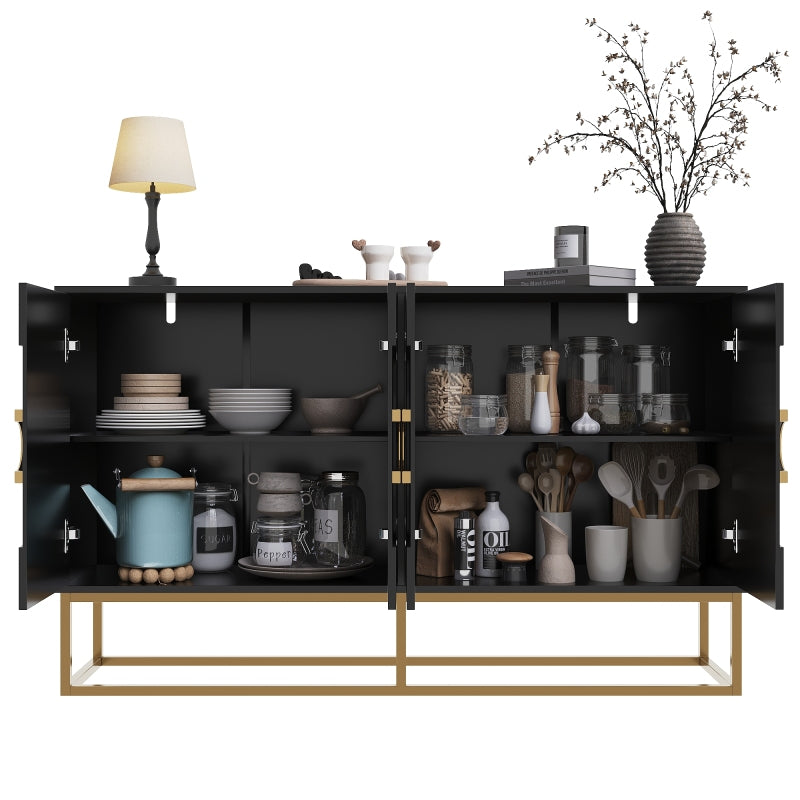 Esszimmerschrank (140×40×83cm), Esszimmer-Wohnzimmer-Aufbewahrungsschrank, einzigartiges Design, Schranktürdesign, freistehender Schrank, Minimalistisches Sideboard,Rundzugring Schranktür,Schwarz