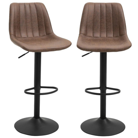 2er-Set Barhocker Küchenhocker höhenverstellbar mit Fußstützen Drehstuhl Braun Polyester, für Bar, Küche