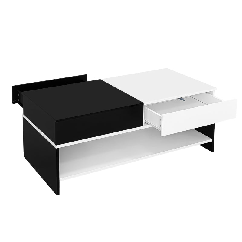 Moderner Couchtisch mit 2 Schubladen – Schwarz-Weiß-Design, Stauraum, Hochglanz-Tischplatte, 100 cm lang