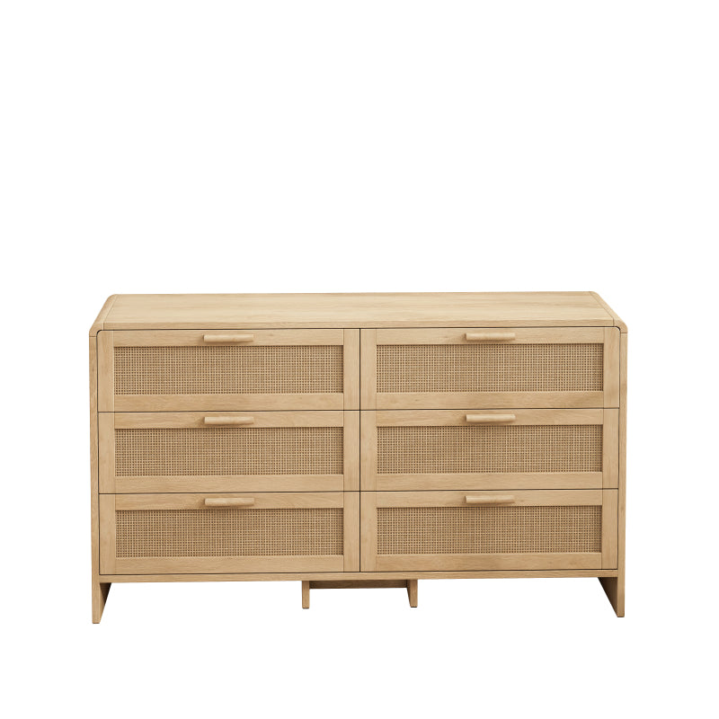130CM Arc Shaped Corner Rattan Cabinet, 6-Drawers Rattan Storage Cabinet Rattan Drawer, for Living Room Bedroom,and Kitchen, Natural