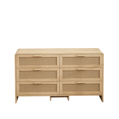 130CM Arc Shaped Corner Rattan Cabinet, 6-Drawers Rattan Storage Cabinet Rattan Drawer, for Living Room Bedroom,and Kitchen, Natural