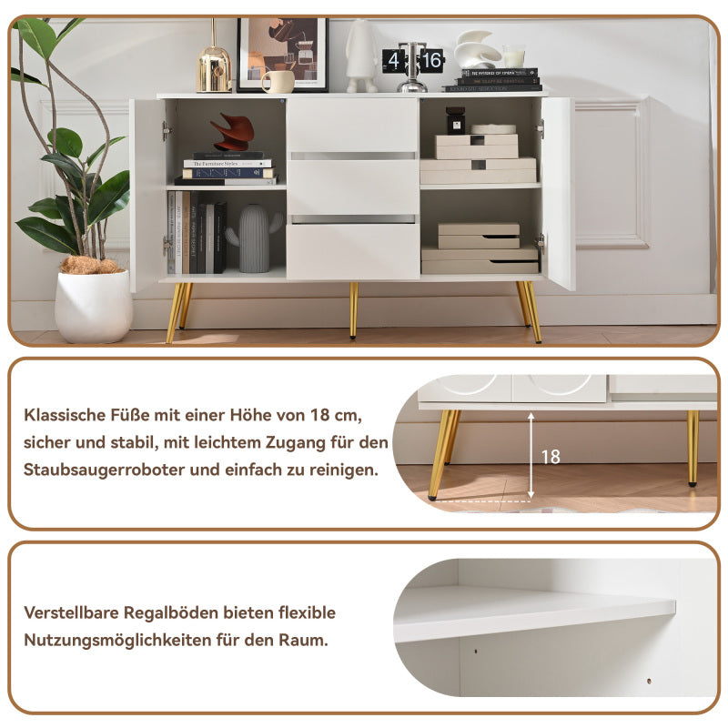 Kommode mit 3 Schubladen und 2 Türen, Kommodenschrank, für Schlafzimmer und Wohnzimmer, mit verstellbaren Regalen und Kippschutz, 120 x 40 x 78 cm, Weiß