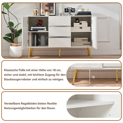 Kommode mit 3 Schubladen und 2 Türen, Kommodenschrank, für Schlafzimmer und Wohnzimmer, mit verstellbaren Regalen und Kippschutz, 120 x 40 x 78 cm, Weiß