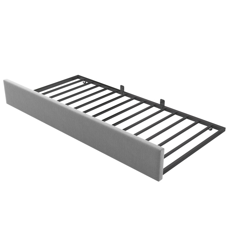 Polsterbett Daybett 90x200cm,Tagesbett Schlafsofa Kinderbett mit Ausziehbett 90x190cm und Lattenrost, Samt, Grau, ohne Matratze