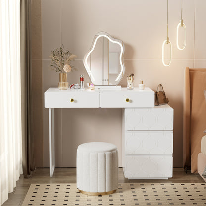 Moderner Nachttisch, vergoldete Griffe, Wellenmuster, 2er-Set, mit 2 Schubladen, lackiert, Ecken mit stoßfestem Design, 39,5 B*40 T*50 H cm, Weiß