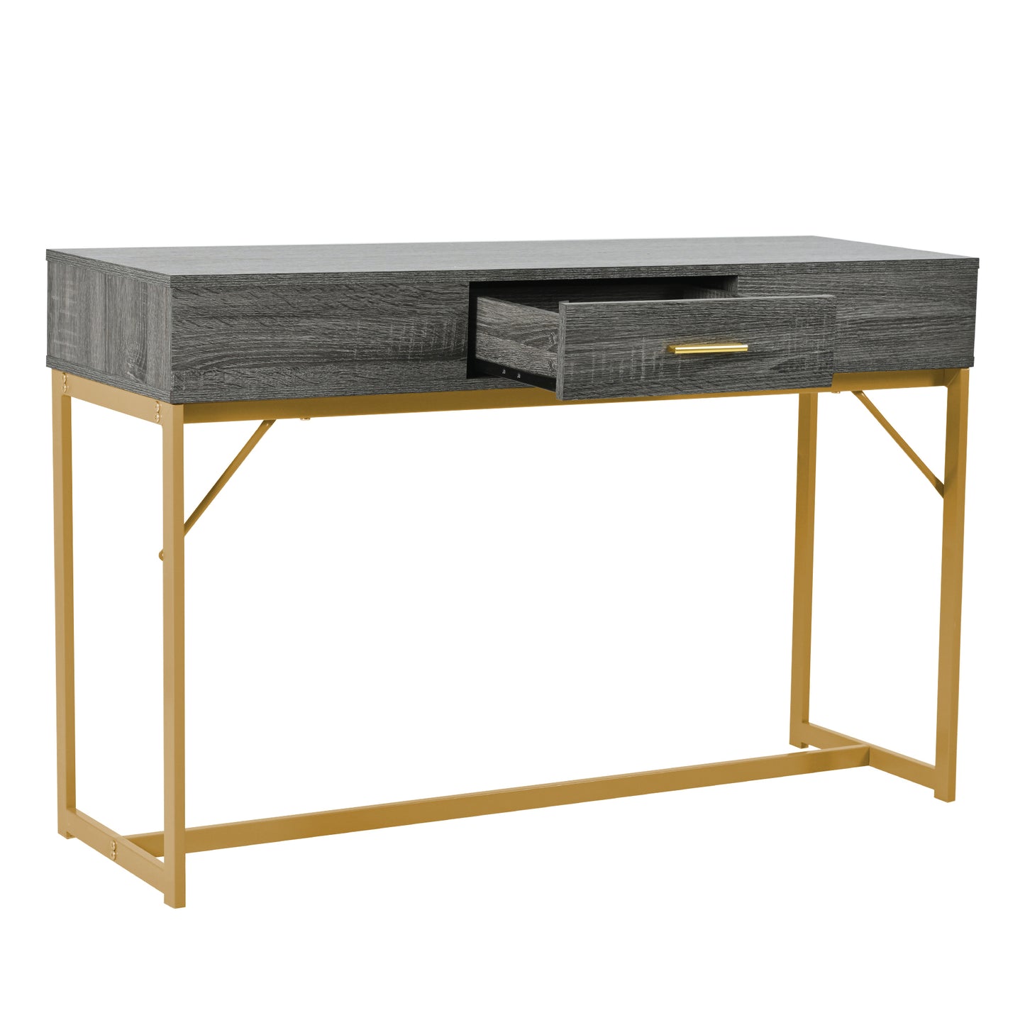 Konsolentisch,Flurtisch mit 2 Schublade ,Leichter Luxus-Stil Beistelltisch, Grau/Gold