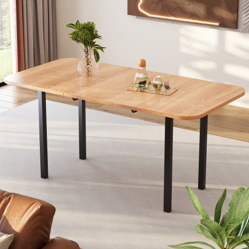 Klassischer ausziehbarer Esstisch in Holzfarbe 120 cm, Teleskoplänge bis 160 cm, Tisch in naturfarbe, moderner minimalistischer Stil, hochfeste Legierungsstütze, geeignet für 4-6 Personen