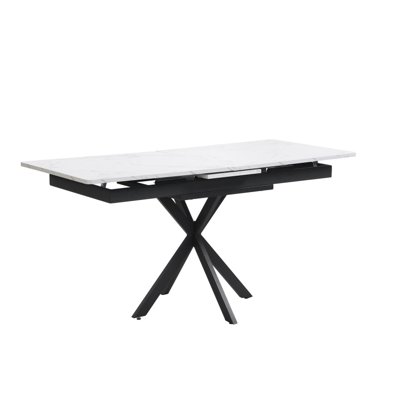 Erweiterbarer Esstisch,  L150/180 x B70 x H76 cm, Kreuzbein-Design, Marmorstruktur, Schwarz und Weiß