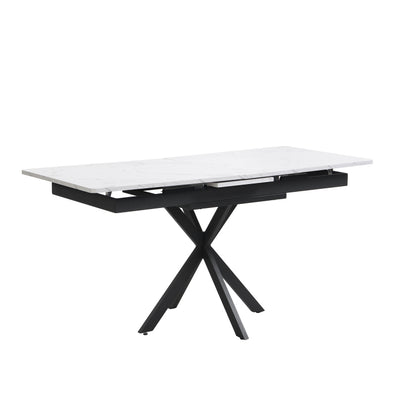 Erweiterbarer Esstisch,  L150/180 x B70 x H76 cm, Kreuzbein-Design, Marmorstruktur, Schwarz und Weiß