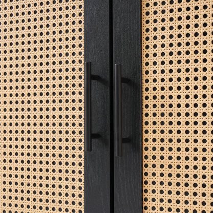 Sideboard mit Glastüren aus Rattan, halbrunde Tür, hochwertige Aufbewahrungsmöbel