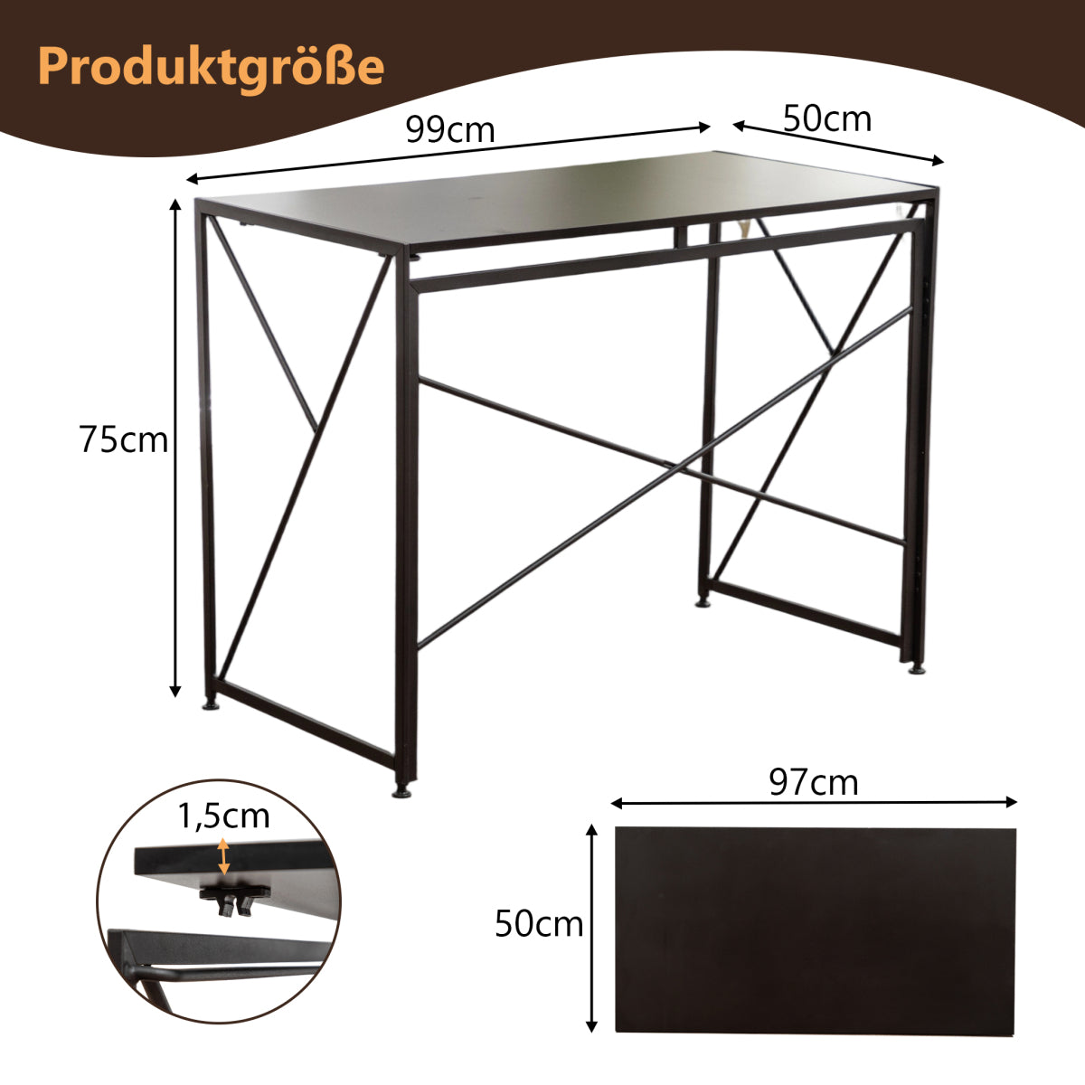 Klappbarer Schreibtisch 99x50cm – Computertisch Faltbar & Platzsparend in 8 Sek. Montiert, MDF Holzoptik für Home Office & Büro, Schwarz