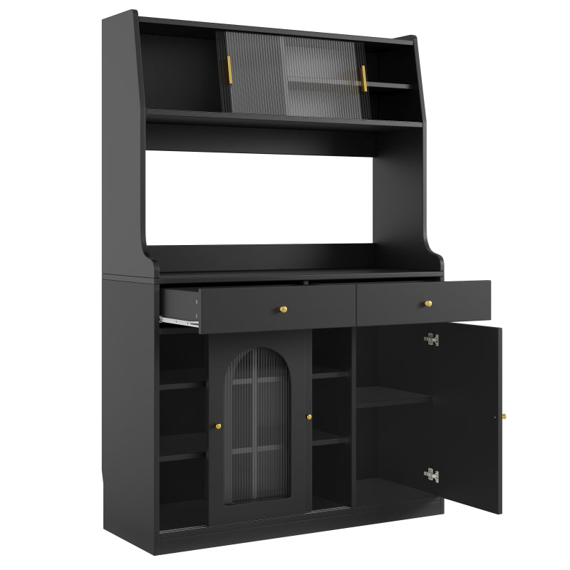 Küchenschrank, Esszimmerschrank mit 2 Schubladen, Sideboard mit LED-Beleuchtung, schwarz