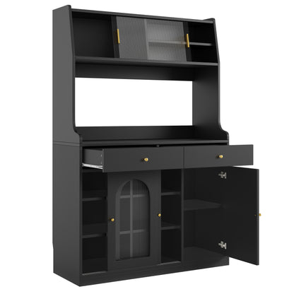 Küchenschrank, Esszimmerschrank mit 2 Schubladen, Sideboard mit LED-Beleuchtung, schwarz