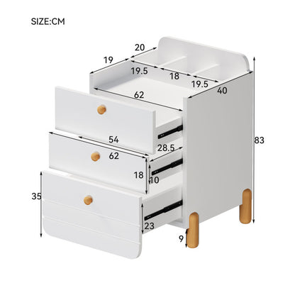 Nachttisch mit 3 Schubladen mit Einlegeböden, Geräuschloses Schubladendesign, Exquisite Holzfarbene Füße, Stauraum im Wohn- und Schlafzimmer, Einzigartige Form und Minimalistisches Design, Weiß