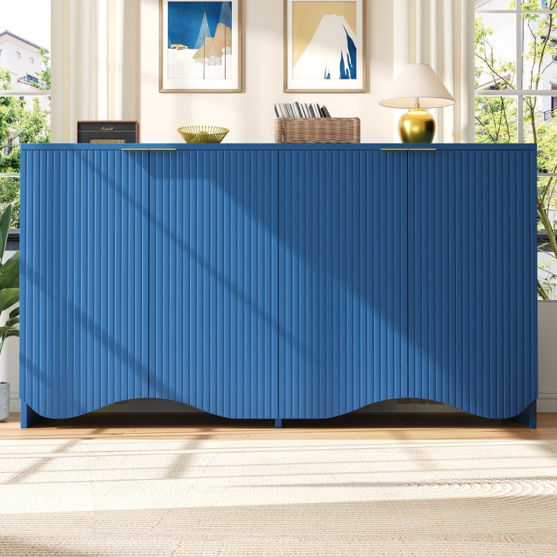 Sideboard(140×40×85cm), buffetschrank, cabinets, Esszimmer Wohnzimmer Aufbewahrungsschränke, Gemusterte Schränke, Freistehende Schränke, Küchenmöbel,Wellenmuster-Design, Blau