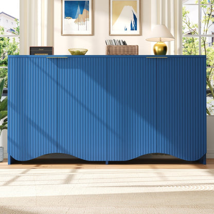 Sideboard(140×40×85cm), buffetschrank, cabinets, Esszimmer Wohnzimmer Aufbewahrungsschränke, Gemusterte Schränke, Freistehende Schränke, Küchenmöbel,Wellenmuster-Design, Blau