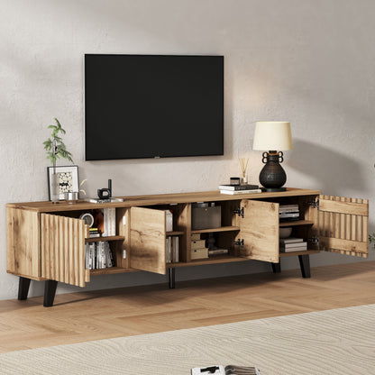 180 x 40 x 55 cm TV-Schrank, Lowboards  in Originalholzfarbe, 8 separate Ablagefächer, TV-Ständer, TV-Konsolen-Entertainment-Center passend für 70-Zoll-Fernseher, geeignet für Wohnzimmer