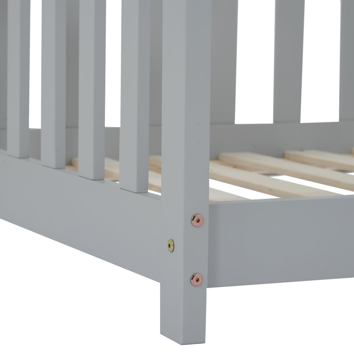 Hausbett 90x200 Grau, Kinderbett mit Rausfallschutz & Lattenrost, Abenteuerbett Kiefer Massivholz