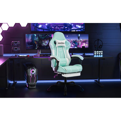 Gaming Stuhl Computerstuhl Ergonomischer Gaming Chair mit Fußstütze Bürostuhl Ergonomischer Computerstuhl mit Lendenwirbelstütze, Mintgrün