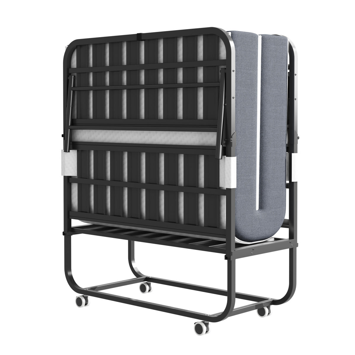 190 × 96 cm Klapp-Twin-Bett mit 9,5 cm Memory-Foam-Matratze, tragbares Gästebett/Rollbett, stabiler Metallrahmen