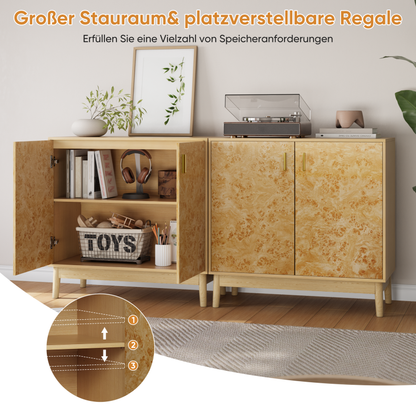 Buffetschrank im Landhausstil mit Massivholzbeinen & verstellbaren Regalen – Deko Schrank für Wohnzimmer, Flur & Eingangsbereich